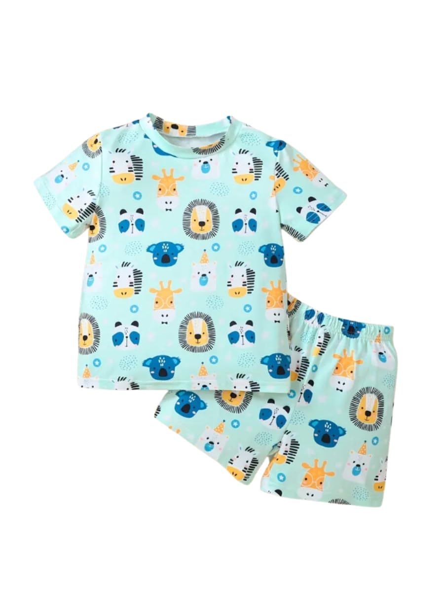 Thiya Boys Printed Cotton Blend Casual wear Comfortable Cap Sleeve Co-ord Set