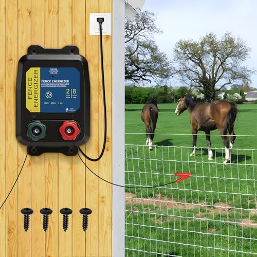 PE2 Electric Fence Charge 2-Mile/ 8 Acres Electric Fence Charger Livestock Fence Chargers for Containing Dogs Livestock and Preventing Wild Animals Intruding