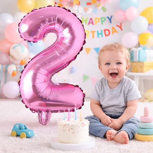 Image of Rozi Decoration 32 Inch Pink Number 2 Foil Balloon - Large Metallic Gradient Party Decoration Balloon for Birthday, Anniversary & Events | Easy Inflate & Hang | Reusable Celebration Pack of 1 Pcs