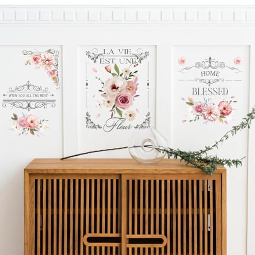 PLIGREAT 3 Blätter Retro Rub on Sticker für Möbel Transfers Aquarell Blumen Aufkleber für DIY Handwerk Holz Kleiderschrank Schublade Schranktür Tischstuhl Dekoration alte Möbel Renovierung Dekor