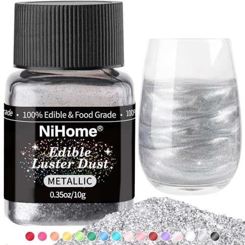 NiHome Edible Food-Grade Glitter Powder Glimmer Luster Dust Metallic Fancy Food Decorating Sprinkle Glimmery Dust for Drink Wine Beverage Cake Bakery Vegan Allergen-Free (Metallic, 0.35oz/10g)