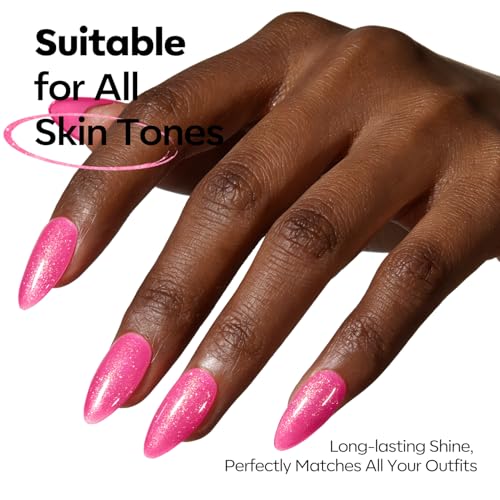 Image of modelones Glitter Rosy Pink Gel Nail Polish PGlitter Gel Nail Polish Soak-Off UV Gel Polish - 28+ Days Long-Lasting Salon-Quality Nail Art DIY Manicure & Gift 15ML
