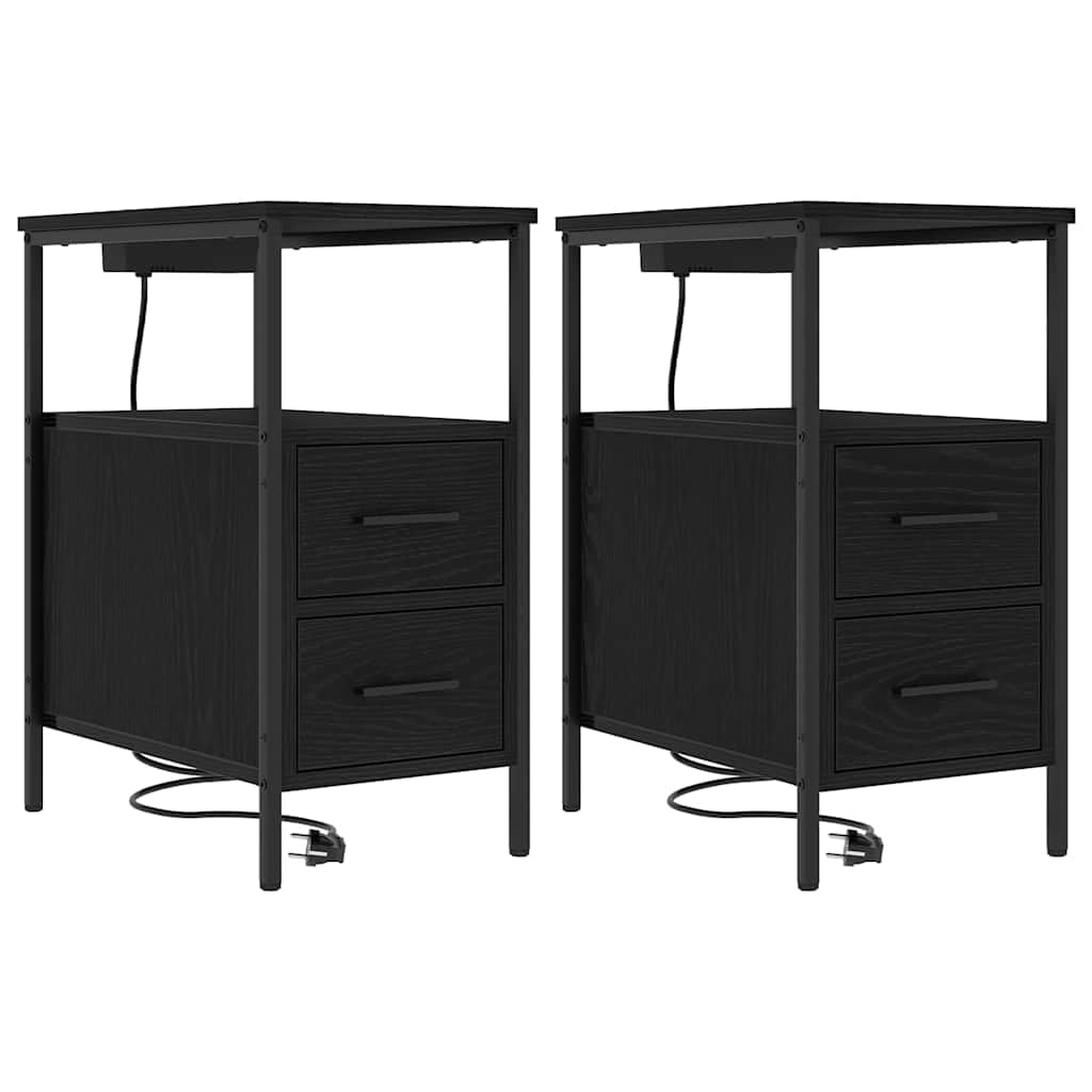 Tables de chevet chêne noir avec station de charge lot de 2