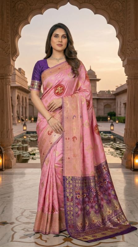 Image of C J Enterprise Women's Pure Soft Silk Saree With Blouse Piece For Wedding (Diamond-Patola)