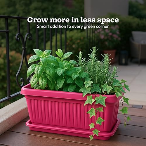 Image of UGAOO Bellow Rectangle Window Planter - Set of 5 | Multicolour | Long & Deep Planters for Balcony Railings, Windowsills & Gardens | Lightweight, Durable & Recyclable | Matte Finish