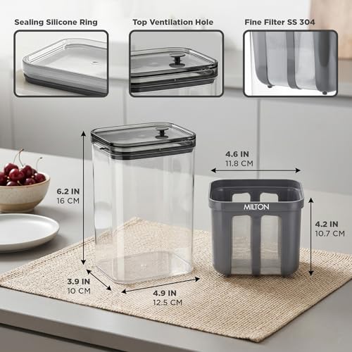 Image of MILTON 2 in 1 Greek Yogurt & Hung Curd Maker with Fine Mesh Strainer & Lid | Whey Separator | Hung Curd Strainer Box | for Homemade Yogurt, Curd, Paneer, Cheese & More | 1100ml | Grey