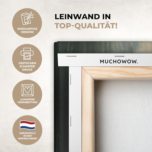 MuchoWow© Leinwandbilder Groß 120x80 cm XXL Wall Art Decoration Bilder für die Wand Schlafzimmer Deko Canvas Painting Wanddekoration Wohnzimmer Hirsch - Gemalt - Geweih - Braun