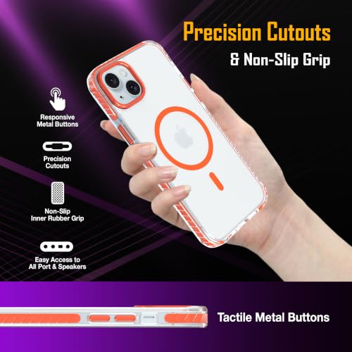 Image of Zapcase Crystal Clear Back case for iPhone 14 Plus | PC Back | TPU Bumper with Inner Rubber Grip | Metal Camera Guard Bezel | Metal Buttons | Scratch Resistant Cover | 2 Layer Edge Protection | Orange