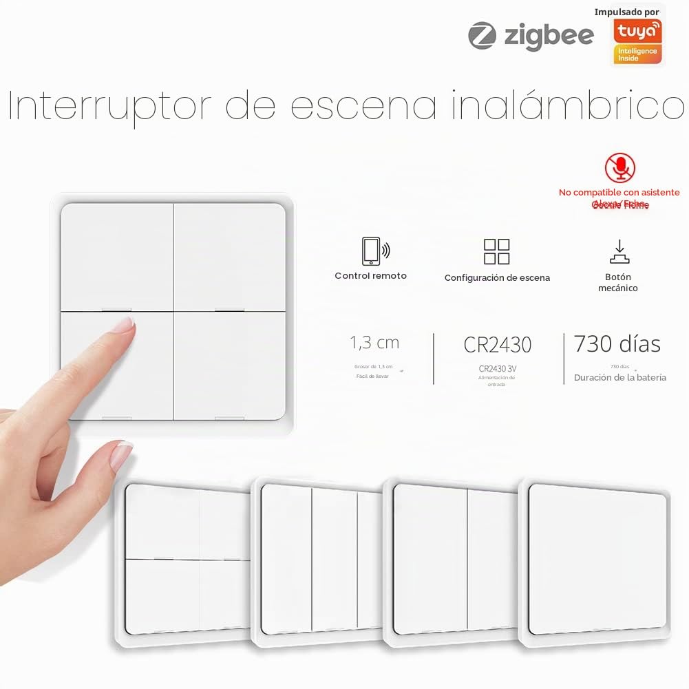 MOES Zigbee Interruptor Inalámbrico Inteligente, 4 Vía 12 Scene Smart Button Switch para Tuya Smart Device, Requiere Tuya/MOES/Smart Life APP(batería incluida,blanco)