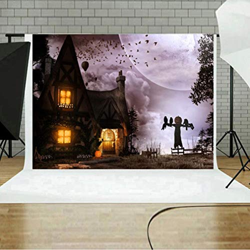 STRIR Telón de Fondo de Fotografía Impresión Digital Halloween Calabaza Cementerio Murciélago Patrón para Foto Estudio 5x3FT/150 * 90 cm (H)