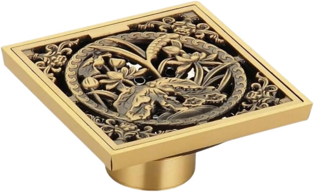 Paqwtyb Hibiscus Floor Drain, Antique Brass Deodorizing Floor Drain For Bathroom Shower Room Sewer Dual Use