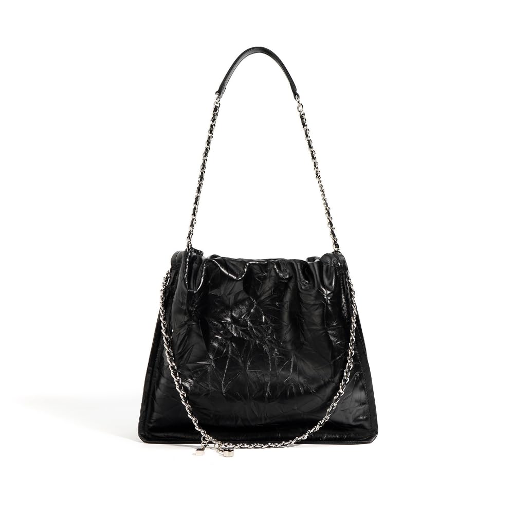 Torebka damska Skóra bydlęca Worek na śmieci z łańcuszkiem Duża pojemność Pojedyncza torba na ramię Torba crossbody Torba damska/264 (Size : Black)