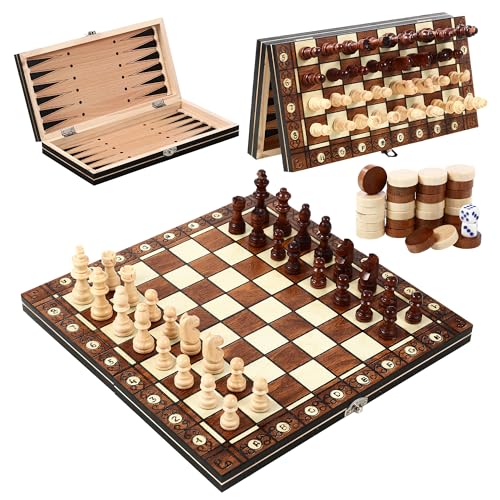 Jeu d'échecs magnétique, échiquier en Bois 3 en 1, Jeu d echec 29 x 29 cm, Jeu echec Pliable, Jeux d'echec pour Enfants, idéal pour Les fêtes, Les...
