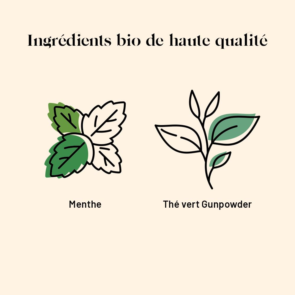 Kusmi Tea - Vert à la Menthe Bio - Lot de 2 boîtes - Mélange Biologique de Thé Vert Gunpowder et Menthe Poivrée - À Déguster Chaud ou en Thé Glacé - Thé Vert Aromatisé - 2x20 Sachets de Thé