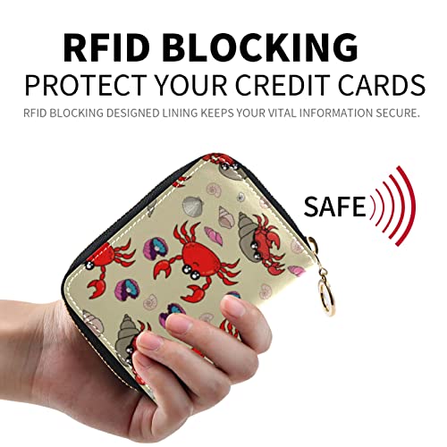 OTVEE Cute Crab Shrimp Shell RFID Credit Card Wallet, Microfiber Leather Zipper Card Case Holder for Women2