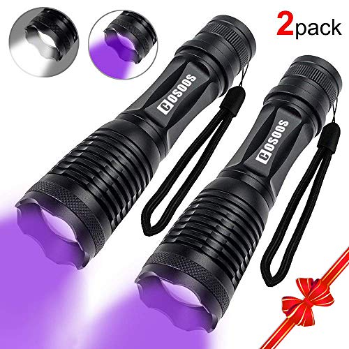 2 Pack Black Light UV Flashlight, COSOOS 2 in 1 LED Tactical Flashlight