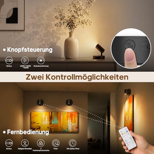Image of GOODEA Spotlights Indoor with Remote, 5500mAh Rechargeable Battery Plant Spotlight Indoor, Wireless Uplighting with 3 Colors & 24H Cycle Timer, Picture Light for Painting(4 Pack 5500mAh, Black)