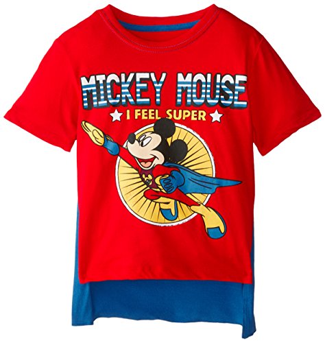 Disney Little Boys' Toddler Mickey Mouse Super Short Sleeve Cape T-Shirt, Red/Royal, 4T