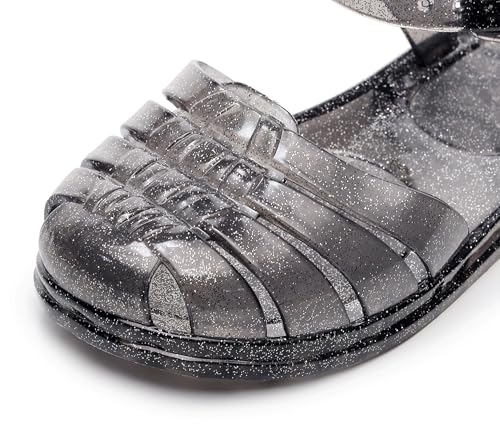 Toddler Jelly Sandals for Girls Jellies Shoes T-Strap Soft Clear Flats Black Slippers Size 8 Retro Slides Summer Beach Glitter Slingback4