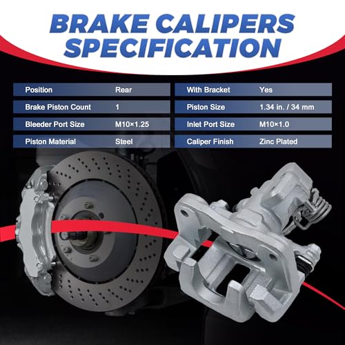 Image of 19B3298 19B3299 Rear Disc Brake Calipers Compatible with 2006-2015 Civic | 2PCS Rear Driver & Passenger Side Calipers with Bracket Compatible with 2006-2011 Acura CSX, 2013-2018 Acura ILX