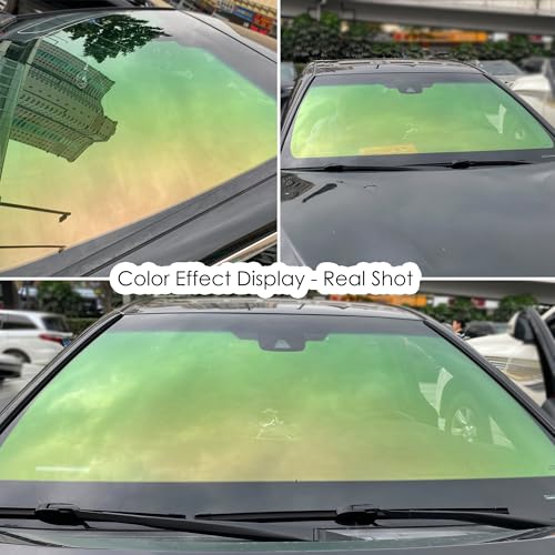 Image of Green Red Chameleon Car Front Window Tint 58% VLT Car Window Tint Film Color Change Windshield Film Car Sun Shade Tints Solar Protection Film, 19.68 inch x 118.11 inch