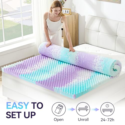 SINWEEK 3 Inch Egg Crate Memory Foam Mattress Topper Twin XL, Twin Extra Long Mattress Pads for College Dorm Single Bed, Pressure Relieve CertiPUR-US Certified,39x80 Inches, Colorful