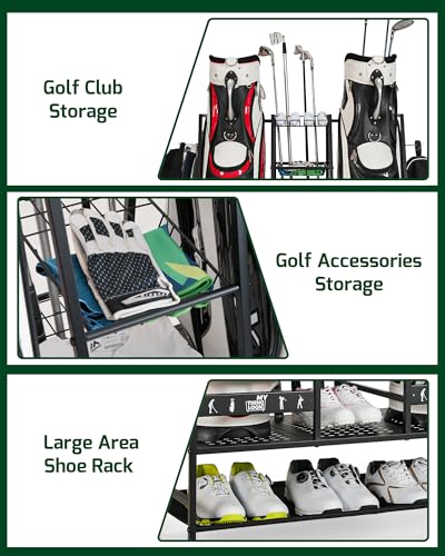 Image of Mythinglogic 2-Bag Golf Storage Organizer with Golf Club and Shoe Storage