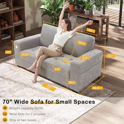 Image of Hanherry 70 inch Loveseat Sofa for Living Room, Modern Comfy Couch with Medium Firm Seat Cushion, Removable Cover,Wide Armrest,USB /Type-C Port,Chenille Fabric Couches for Small Space,Apartment,Bedroom