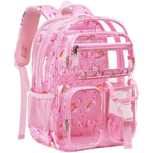 Vorspack Clear Backpack for Girls Cute Transparent School Bookbag Pink