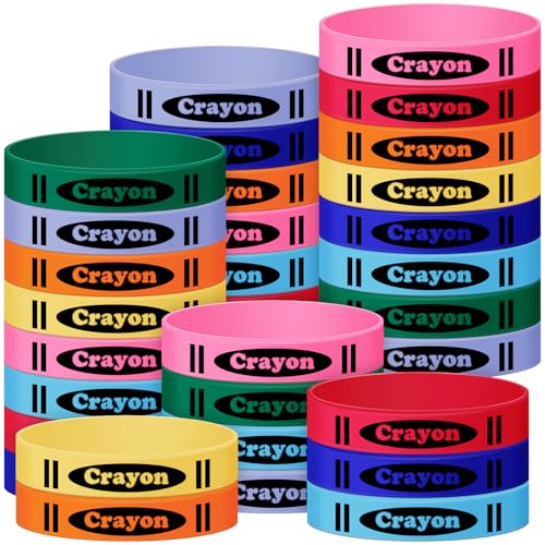 Yunlly 40 Pcs Crayon Silicone Bracelet Bulk Graduation Party Favors Back to School Crayon Theme Rubber Wristbands for End of Year Gift Hand Classroom Exchange Birthday Teacher Gift Graduation Supplies