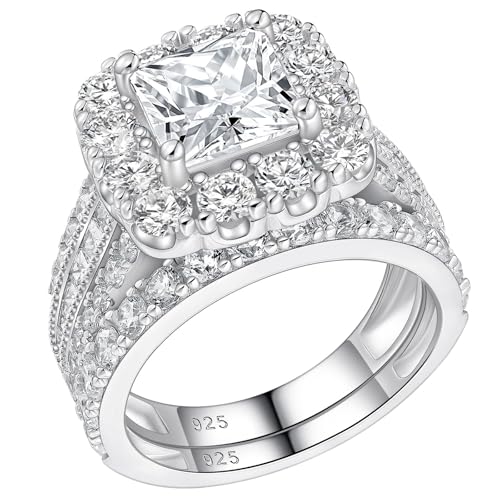 SHELOVES Moissanite Wedding Rings Bridal Set for Women Princess Cut D Color VVS1 Clarity 925 Sterling Silver Engagement Rings Size 5