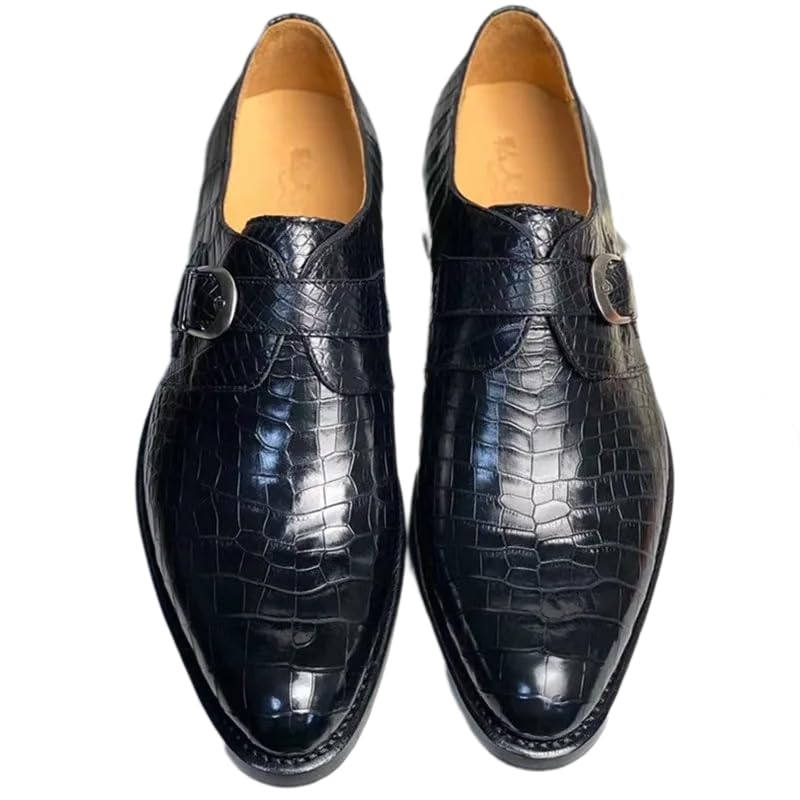 Authentic Real Crocodile Skin Businessmen Black Brown Dress Shoes Genuine Exotic Alligator Leather Male Monk Strap Dress Oxfords