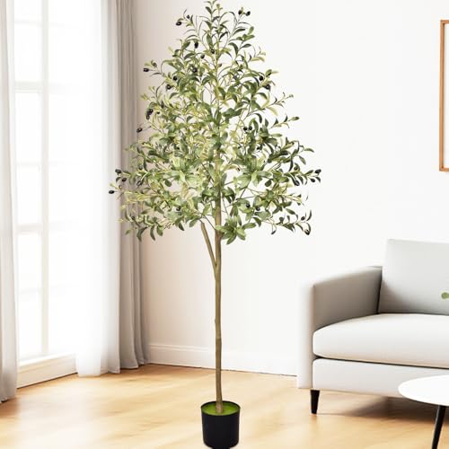 Artificial Olive Trees Indoor, 5.91FT Tall Faux Fake Potted Olive Tree with Natural Branches and...
