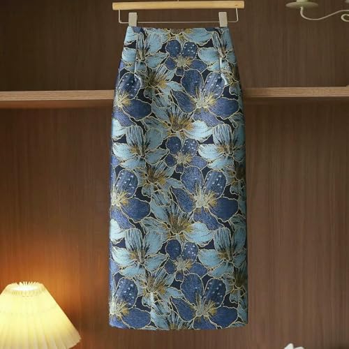 High Waisted Skirts for Women LUE Floral Skirt Jacquard Back Slit Halter Women's Midi Skirt2