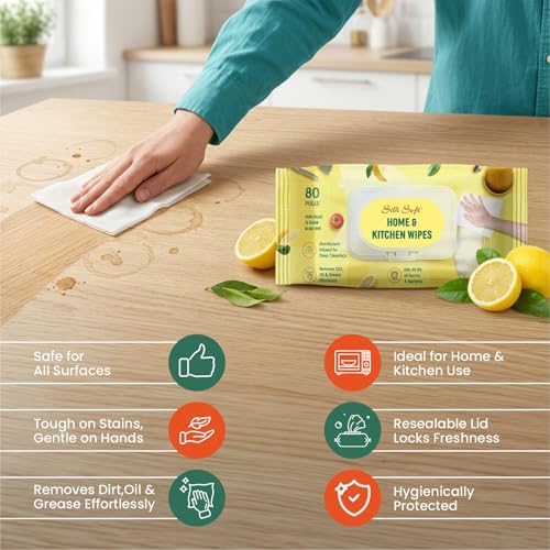Image of Kitchen Cleaning Wipes | 640 Wipes (80 Pulls X 8 Packs) | Multipurpose Surface Cleaning Wipes for Kitchen | Removes Grease & Dirt | Ideal for Countertops, Stove, Appliances & Dining Tables