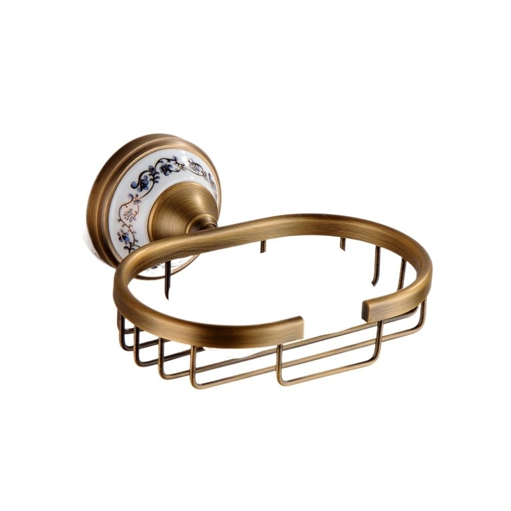 Brass Antique Bathroom Hardware Towel Bar Hook Paper Soap Holder Bath Shelf Set(Soap basket)