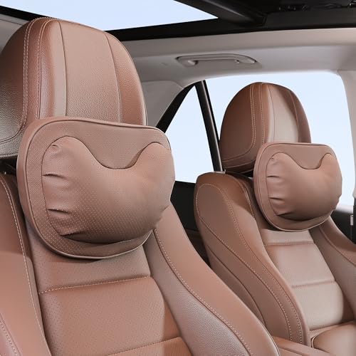 Dapucarin Car Neck Pillow [No More Pressure] Soft Comfortable Premium Leather Headrest with Adjustable Strap – Ergonomic Support for Driving