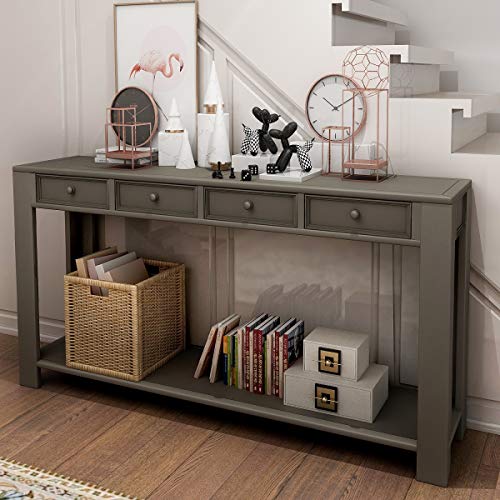 Rhomtree 64” Rustic Console Table for Entryway Wood Sofa Side Table with Drawer