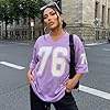 LYSINK Women Oversized Jersey Shirts Y2k Number Graphic T-Shirt Summer Short Sleeve V Neck Loose Streetwear Top (A1-Purple, S) #4