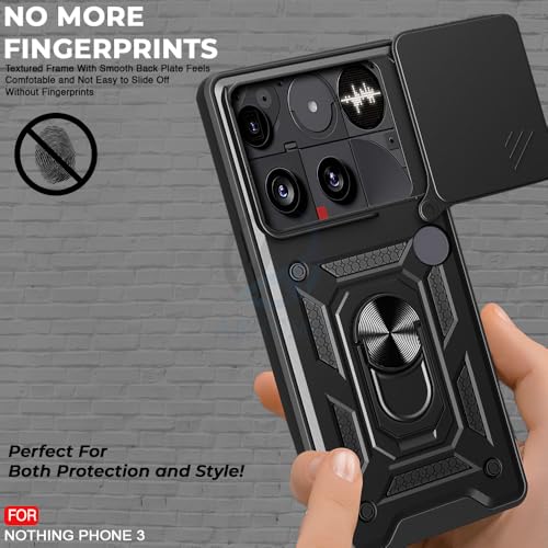 Image of AESTMO Tough Armor Nothing Phone 3 Bumper Back Case Cover | Ring Holder & Sliding Camera Shield Cover | 360 Degree Protection Back Case Cover for Nothing Phone 3 (Black)