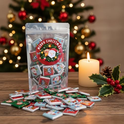 Milk Chocolate Christmas Neapolitans Sweet Gift Bag With 50x Themed Winter Characters In Rose Creations Festive Themed Resealable Stand Up Pouch Party Bag, Xmas Gifting