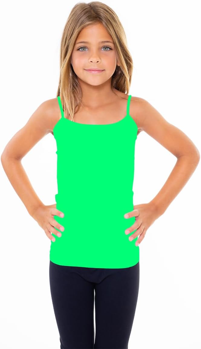 Girls Full Sleeveless Camisole Tank Tops – Stretch Undershirts Comfortable Camis (One Size Fits Ages 7-10)