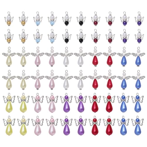 CHGCRAFT 60PCS Angel Wing Charms Colorful Angel Pendant Beads Angel Beads Pendants Angel Wing Charms Pendant Decorations DIY Jewelry Making Necklace Bracelet Earring Keychain Findings Crafts