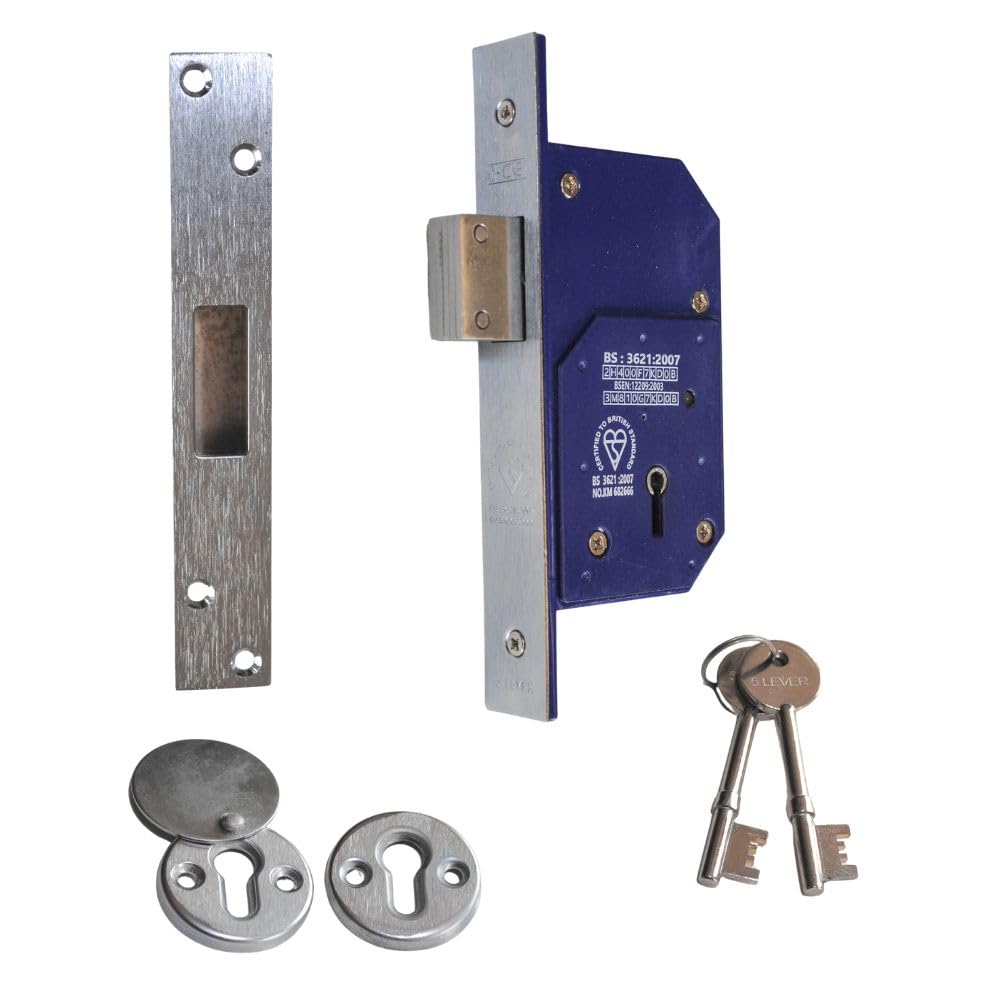 Retro FIT 73mm 5 Lever Upright Dead Lock British Standard BS3621 Satin Stainless Steel