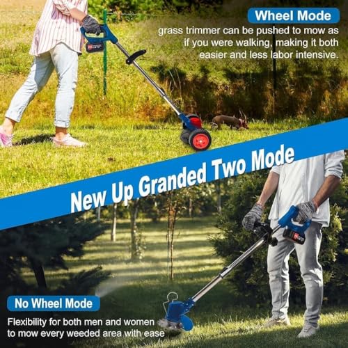 Image of Electric Wireless Rechargeable Edge Cutter 48V - 25cm Cutting Width | 2-in-1 Mower & Trimmer | Adjustable Height | 3 Blade Types | Lightweight & Portable | Lawns & Gardens (Blue)