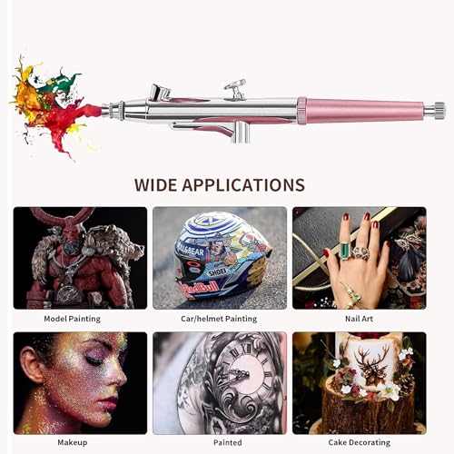 Airbrush Kit Portable Airbrush Accessories Air Brush Kit with Air Compressor 0.3 mm Needles Air Brush Gun Set for Painting,Model,Cake Decorating,Makeup,Nail Art (Pink -0.3 Nozzle) - Image 3