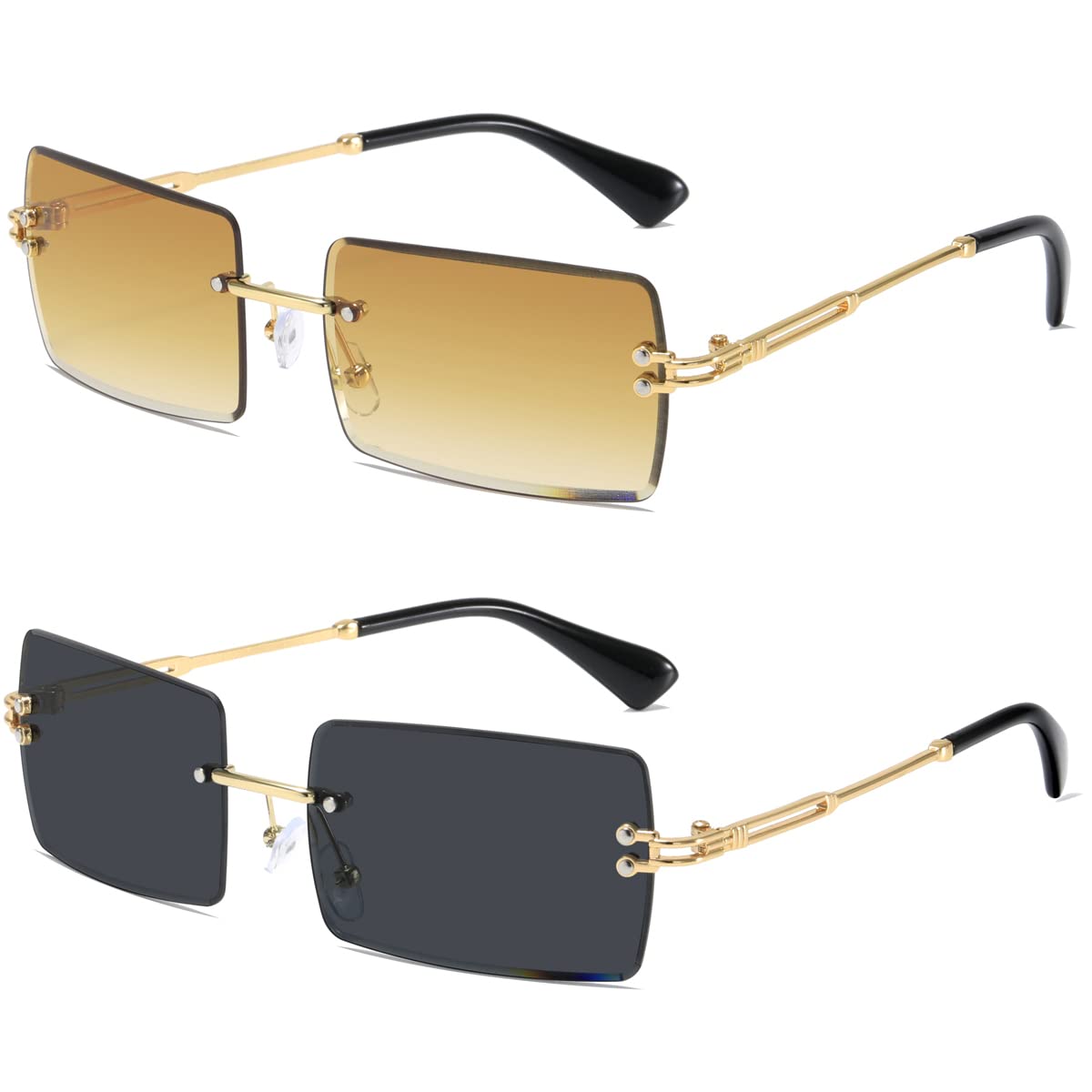 aisswzber Fashion Rimless Rectangle Sunglasses for Women Men Square Glasses Ultralight UV400 Eyewear Unisex 9031