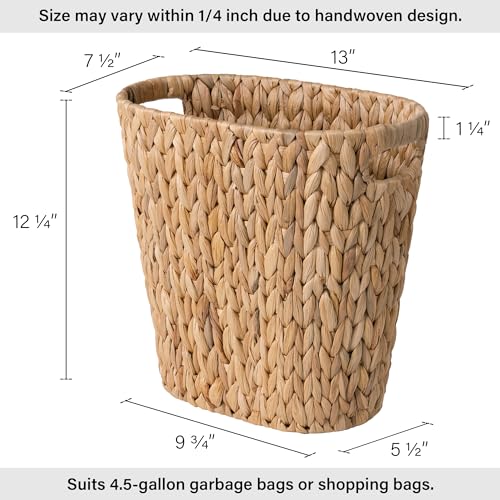 Storageworks 11-25B-Z1 Wicker Waste Basket, Wicker Trash Basket With Built-In Handles, Handwoven Water Hyacinth Trash Can, Wicker Garbage Can For Bedroom thumb #1