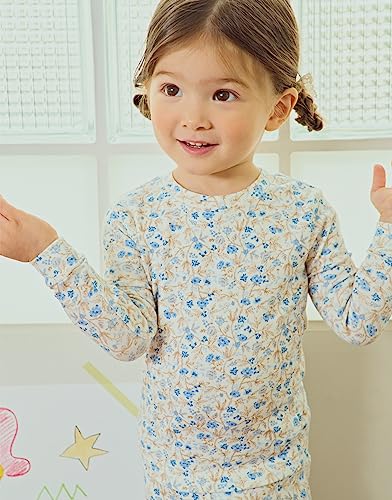moimoln Flower Soft Cotton Modal Baby Toddler Girls Snug fit Pjs Daily Long Sleepwear Fla Blue 4T