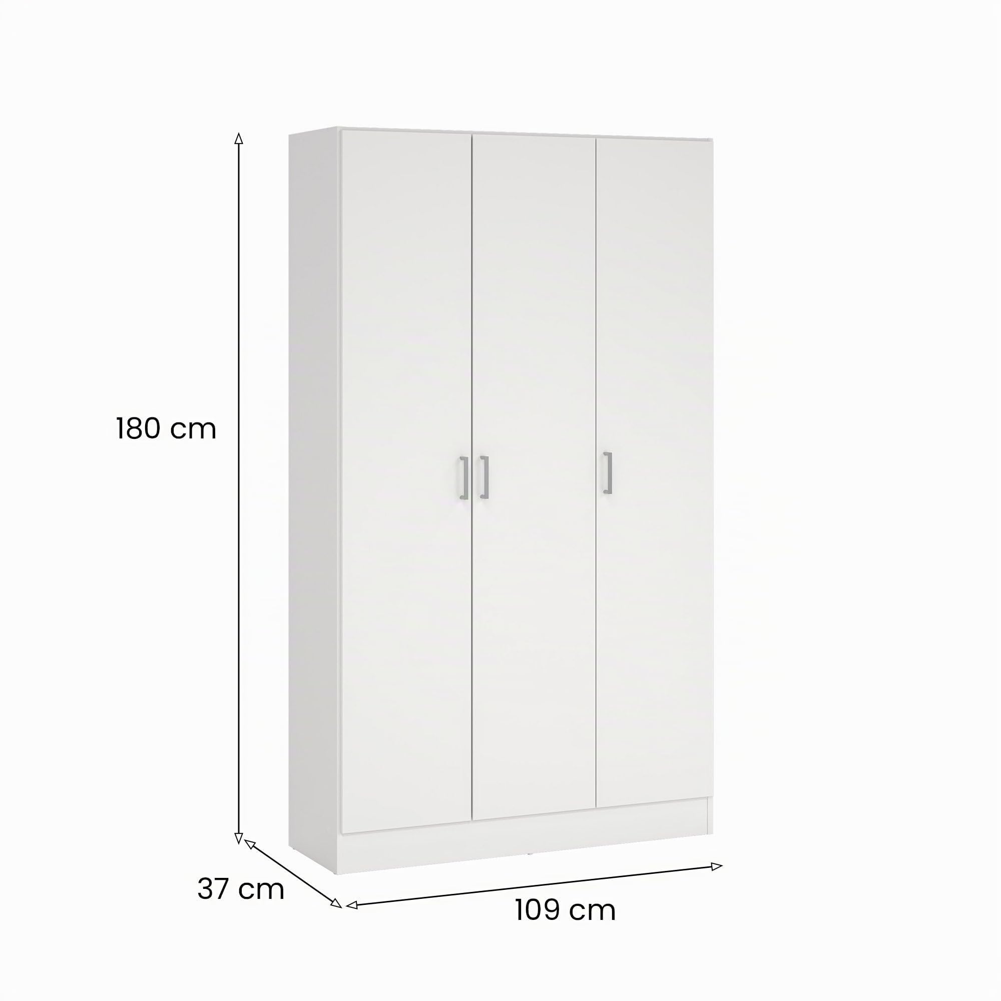 Dmora - Großer Mehrzweckschrank Beaumont, Zusatzschrank mit 3 Türen, Schuhregal mit Regalen, Besenschrank, 109 x 37 x 180 cm, Weiß